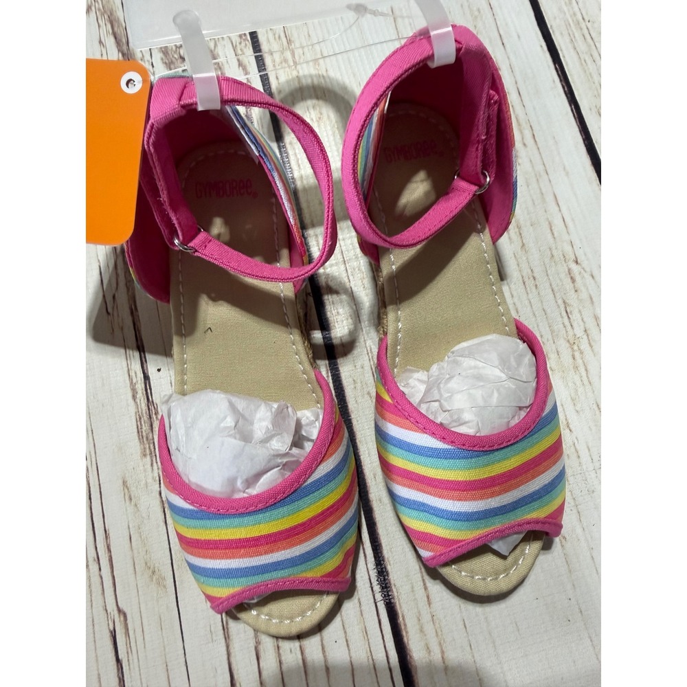 Gymboree Girls Rainbow Striped Espadrille Wedge Sandals Pink Multi Canvas Size12